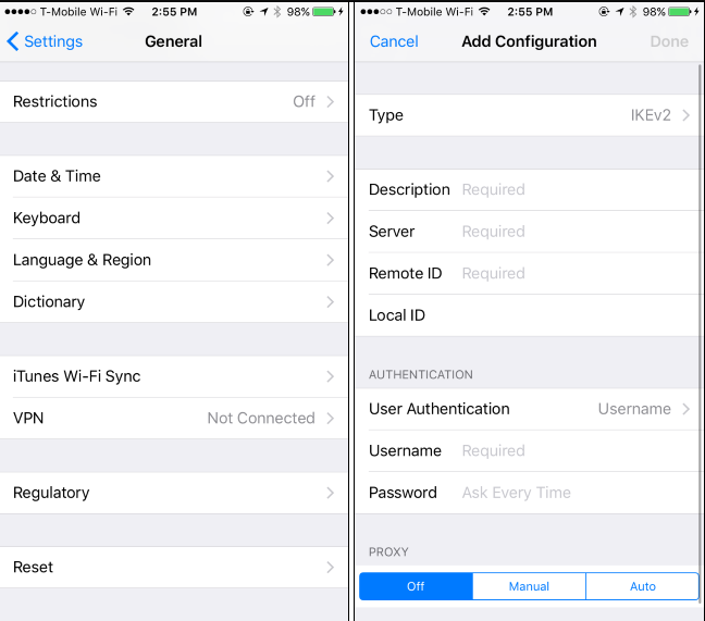 Connect to IKEv2, L2TP/IPSec, and Cisco IPSec VPNs in iO