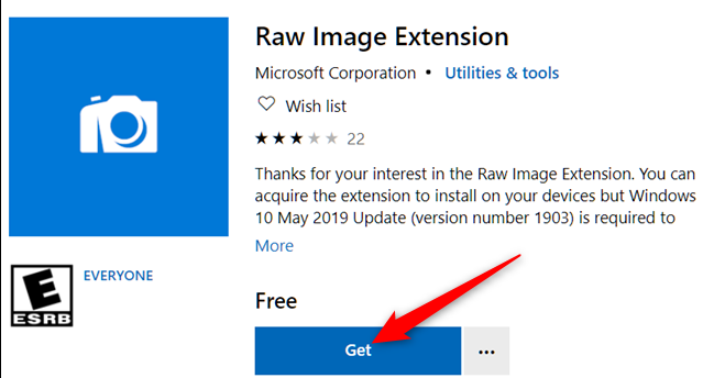 Windows 10: Download the RAW Images Extension