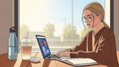 Student studying online for class success