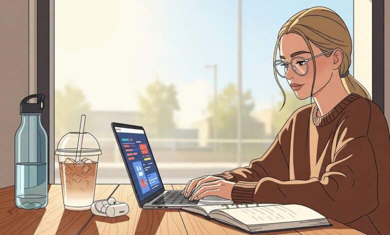 Student studying online for class success