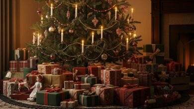 Christmas tree with wrapped gifts