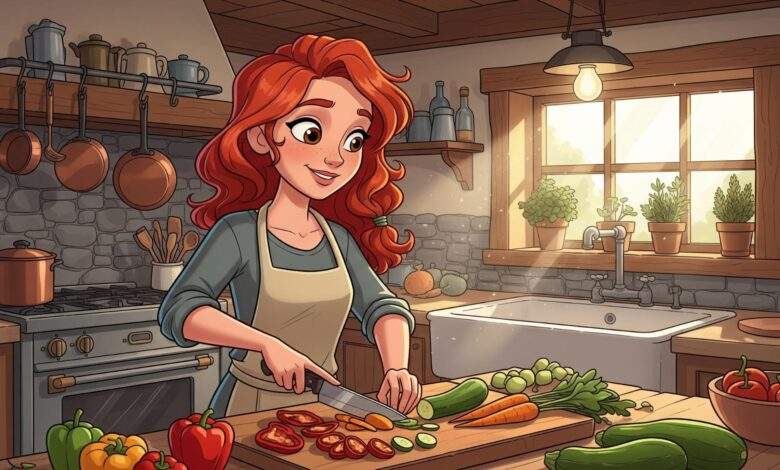 woman preparing vegetarian meal in kitchen