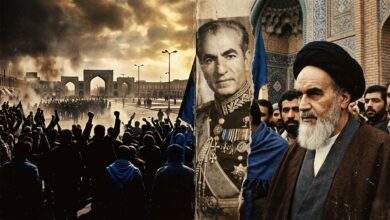 Ayatollah Khomeini returning to Iran during the Iranian Revolution of 1979