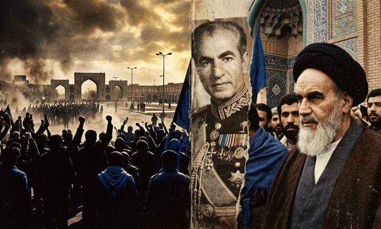 Ayatollah Khomeini returning to Iran during the Iranian Revolution of 1979