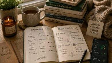 person writing in a reading journal to track books and long-form content intentionally in 2026