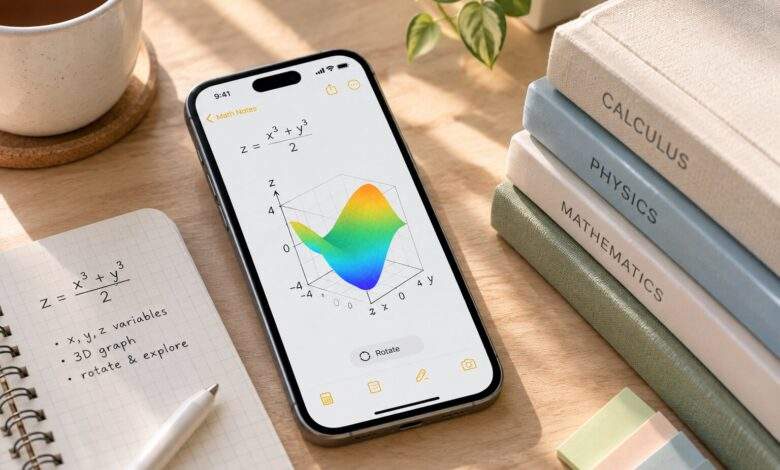 Apple Math Notes displaying an interactive 3D graph